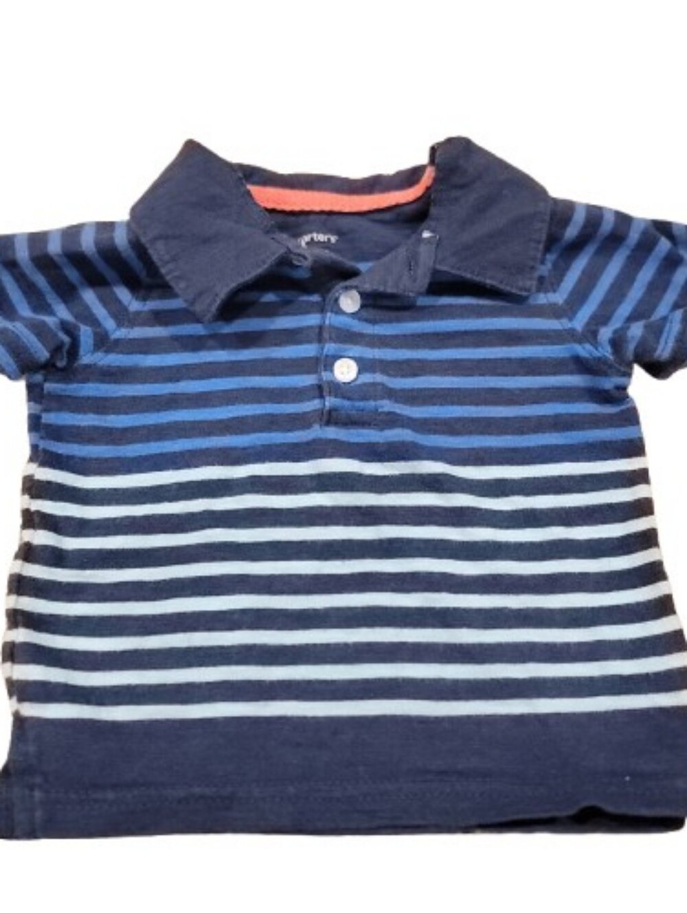 Carters Pullover Polo Shirt Infant Boys Size 6M Blue Striped Short Sleeve Collar